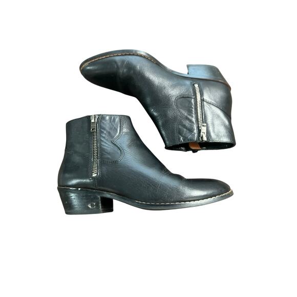 Coach Black Leather Zipped Bootie Metal Logo On Heel Women's Size 6 - Picture 12 of 15